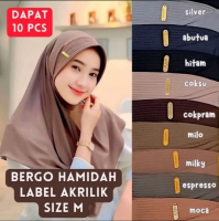 PAKET USAHA (JILBAB 10 PCS 100 RIBU) Jilbab Bergo Hamidah  Size M Label Akrilik Gold Menutup Dada Le