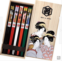 【領券滿額折100】 日本製 SUNLIFE 高級御塗箸 浮世繪筷子 美人畫木盒裝 (5雙入)