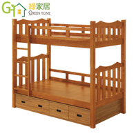 【綠家居】巴威 現代3.5尺單人實木收納雙層床台組合(雙層床台＋床底收納櫃)