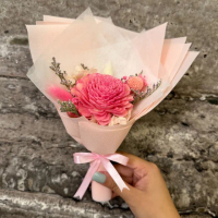 【A-ONE 匯旺】乾燥花束 粉通草花 太陽玫瑰 仿真花 永生花束 黃金球 兔尾草 不凋花束 婚禮花束