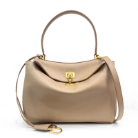 【Balenciaga 巴黎世家】789779 爆款Rodeo系列極簡鬆弛美柔軟牛皮金扣小型手提斜背包(全新展示品-拿鐵色)