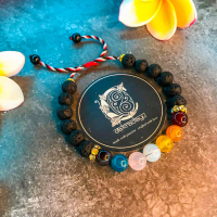 Gelang Tridatu 7 Cakra Batu Kristal dengan Lava Rocks