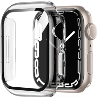 Glass+Case For Apple Watch 9 8 7 45mm 44mm 41mm 40mm PC Screen Protector Cover iwatch Series 3/4/5/6/SE Apple Watch Accessories