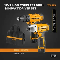 TOLSEN 12V LI-ION CORDLESS DRILL & IMPACT DRIVER SET / Set Bor Obeng Baterai dan Bor Cordless 12V Gr