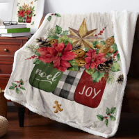 Christmas Poinsettia Flowers Berries Cashmere Blanket Winter Warm Soft Throw Blankets for Beds Sofa Wool Blanket Bedspread