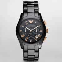 EMPORIO ARMANI 亞曼尼 經典黑陶瓷計時腕表(AR1410)x43mm