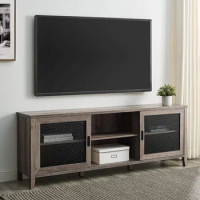 Sliding metal barn door, wooden TV stand storage cabinet, suitable for 80 inch, 70 inch, and gray TVs