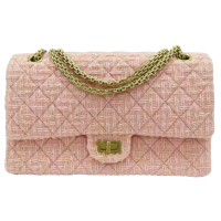 【二手名牌BRAND OFF】CHANEL 香奈兒 粉色 花呢絨 2.55 鍊帶 肩背包 金扣
