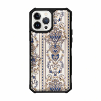 【apbs】iPhone 13 Pro Max / 13 Pro / 13 軍規防摔皮革磁吸手機殼(經典牛紋-巴洛克金-上光版-黑殼)