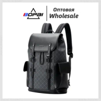 BOPAI Unisex Slim Genuine Leather Laptop Backpack Men for 15-15.6 inch Business Smart Professional Lightweight Backpack Office C