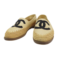 【二手名牌BRAND OFF】CHANEL 香奈兒 米色 皮革 草編鞋 #36