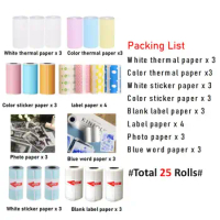 Thermal Paper Label Paper Adhesive Sticker Photo Paper Roll Blue Pink Yellow for Peripage Poooli Paperang Printer Self-Adhesive