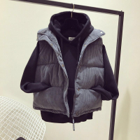 FUXI 燈芯絨背心外套女 馬甲外套 加厚短版寬鬆鋪棉棉服外套 韓版學院風坎肩外套  女裝