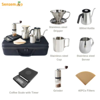 Pour Over Coffee &amp; Tea Set with Mug Scale, Kattle Filters, Dripper Server, Grinder Travel Bag, Hot Sell, 2023