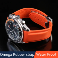 22mm Silicone Watch Band For Omega Planet Ocean 600 Quarter Orange Seamaster 300 Rubber Strap Curved End WaterProof Men Bracelet