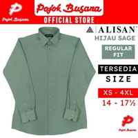 Pojok Busana Kemeja Alisan Lengan Panjang Polos Regular Fit & Slim Fit Hijau Sage 17 - 35 (3XL) Hija