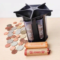 Coin Bank Coin Organizer Counter Machine with 5 in 1 Coin Sorter Tube Wrappers Holder Efficient Change Counter Bank for Coins
