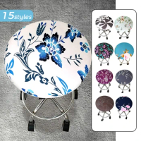 Round Chair Cover Bar Stool Cover Floral Printed Elastic Seat Cover Home Chair Slipcover Chair Bar Stool Furniture Protector