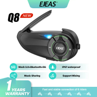 EJEAS Q8 Motorcycle Mesh Intercom Helmet Bluetooth Headset For 6 Riders 1000M Talking Mix Audio Musi