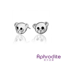 【Aphrodite 愛芙晶鑽】可愛小熊造型水鑽耳環(白金色)