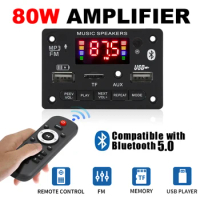 Bluetooth 5.0 MP3 Decoder Board 2*40W 80W Amplifier Audio Player 12V DIY MP3 Player Car FM Radio Module TF USB Mic Record Call