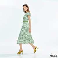 【iROO】綠棉花朵刺繡洋裝