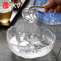 玻璃錘紋茶洗花邊碗日式蔬菜沙拉碗創意茶洗客廳水果盤家用鉗品碗