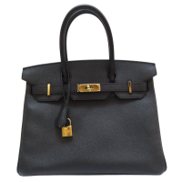 【二手名牌BRAND OFF】HERMES 愛馬仕 黑色 Epsom牛皮 Birkin30 柏金包 手提包 A刻 銀扣 (染色)