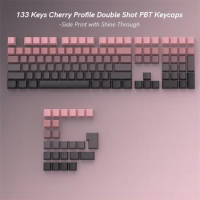 133 Keys Side Printed RGB Backlit Keycaps Pink Black Double Shot PBT Keycaps Cherry Profile for Gateron MX Switch Gamer Keyboard