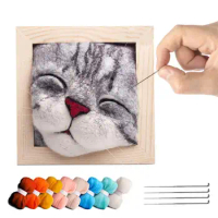 Cat Needle Felting Kits Decorative Cat Head DIY Felting Craft For Kids Cute Cat Wool Felt Kit With Step-By-Step Instructions