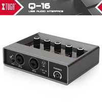 XTUGA Q16 Professinal Audio Interface Mini Mono USB Sound Card with Monitoring 2-Channel Audio Mixer For Beginner Studio Singing