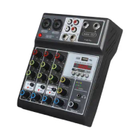Audio Mixer Reverb Delay Effect Professional 4 Channel Stereo DJ Mixer Sound Mixer for Computer Home Phone Recording Performance