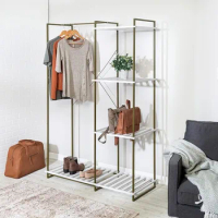 Freestanding Open Metal Closet Wardrobe, Olive and White WRD-09131 Olive wardrobe storage cabinet home furniture