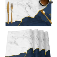 White Marble Navy Blue Placemat for Dining Table Tableware Mats 4/6pcs Kitchen Dish Mat Pad Counter Top Mat Home Decoration