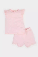 DeFacto Baby Girl Pajamas Set Short Sleeve Combed Cotton Top Elastic Waist Shorts E4615A525Sm