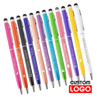 100 Packs Plastic 2-in-1 Stylus Universal Ballpoint Pen Text Engraving Custom Logo Office School Advertising Pen