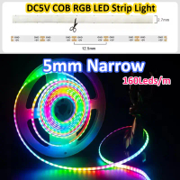 Lampu Jalur LED COB RGB, Lebar 5mm, DC5V, 160Leds / m, Piksel RGBIC Fleksibel, Warna Impian Pintar,