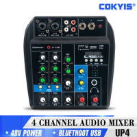 Professional Audio Mixer 4 Channel Sound Table Sound Card for Pc Mixing Desk Mixing Console With Bluetooth Dj Mixer Controller
