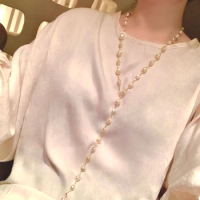 Autumn New Middle Ancient Nanyang Beizhu Alien Pearl Multi Loop Sweater Chain Necklace Tassel Champagne Women