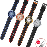 Adapted To Replace Swatch X Blancpain's Five Ocean Waterproof Rubber Silicone Watch Belt.