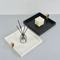 1Pc Creative Square PU Leather Serving Tray Decorative Dish Cosmetics Sundries Desktop Storage Plate with Handle