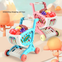 Play house shopping cart toys for children simulation supermarket shopping trolley trolley kitchen storage with can cut fruit