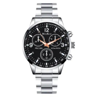 Classic Geneva Silver Fashion Men Watch Crystal Glass Stainless Steel Analog Quartz Wrist Watch Bracelet Man Gift Clock Reloje