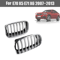 1 Pair Of Car Left &amp; Right Front Dual Slat Bumper Kidney Grille Silver ABS Grill, For BMW E70 X5 E71 X6 2007-2013
