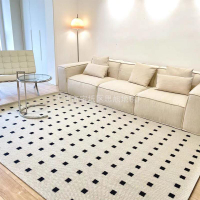 棋盤格黑石公寓地毯客廳法式奶油極簡百搭毯臥室地毯加厚