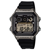 CASIO 10年電力亮眼設計方形數位錶(AE-1300WH-8A)-灰框x黑錶圈/42mm