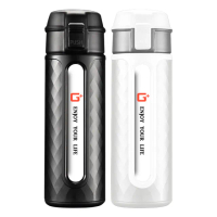【G+ 居家】玻璃彈蓋隨手瓶320ml(耐摔杯/隨身瓶/環保杯/玻璃水杯/水瓶/防觸鎖扣/玻璃內膽)