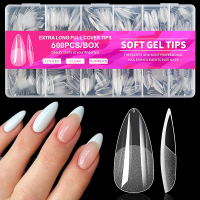 AddFavor 600pcs Square Nail Tips Medium Square Gel Nail Tips Clear Fake Nails Full Cover Acrylic Nai