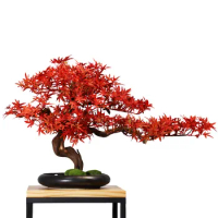 simulation flower Red maple leaves New Chinese style bonsai Landscape plants Desktop decoration flower pots decorative