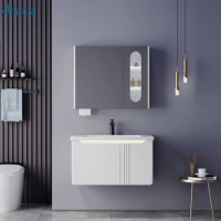2024 New Modern Design White Wooden Bath Furniture Wall-hung Bathroom Vanity Sink Cabinet Set With Mirror